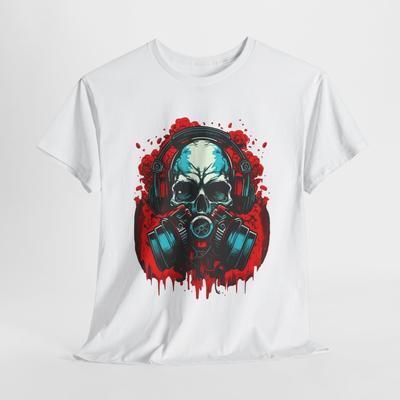 MUSIC LOVER SKULL GAS MASK HEADPHONES TRENDY T SHIRT Unisex Heavy Cotton Tee
