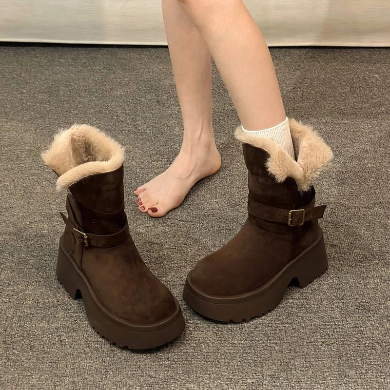

Замшевые балетки Женские ботильоны на платформе Зимние плюшевые теплые хлопковые туфли на высоком каблуке Тренд Массивные Готические Уютные Повседневные Ботас Мухер 40 коричневый