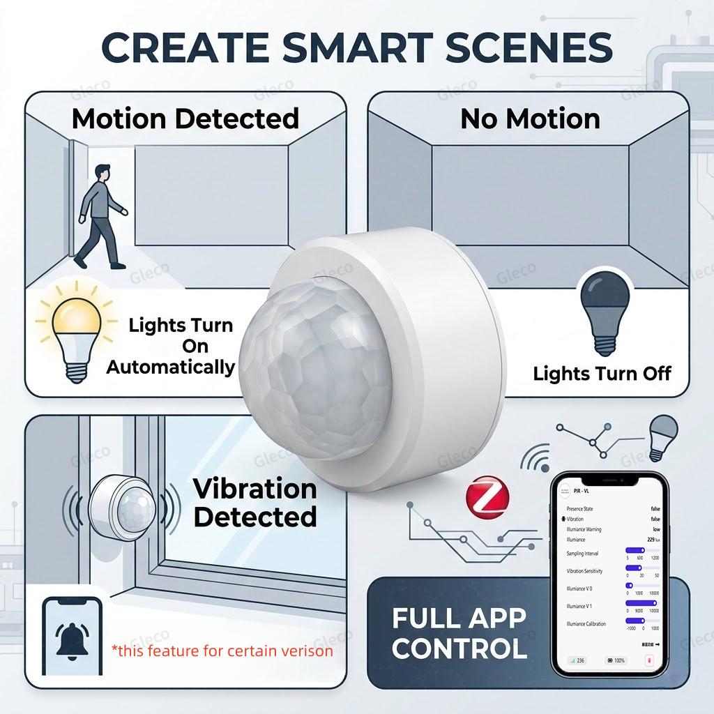 Zigbee 3.0 PIR Motion Sensor Optonal Light & Vibration Detection Smart Home Automation Security Requires Zigbee Gateway For Z2M