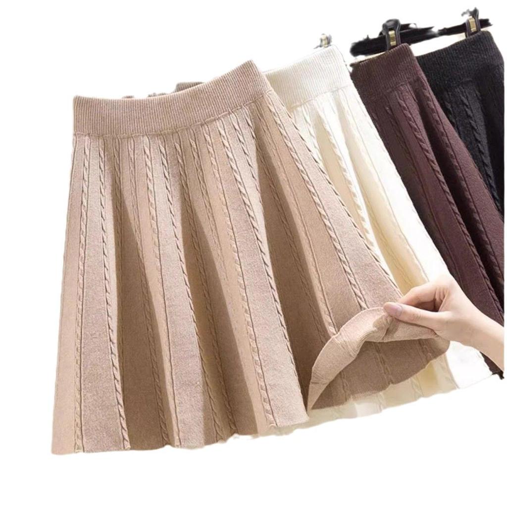 Korean Style A-Line High Waist Mini Skirt for Women - Slimming, Plus Size, Hip-Covering, Draping Effect, Big Swing Knitted Umbrella Skirt
