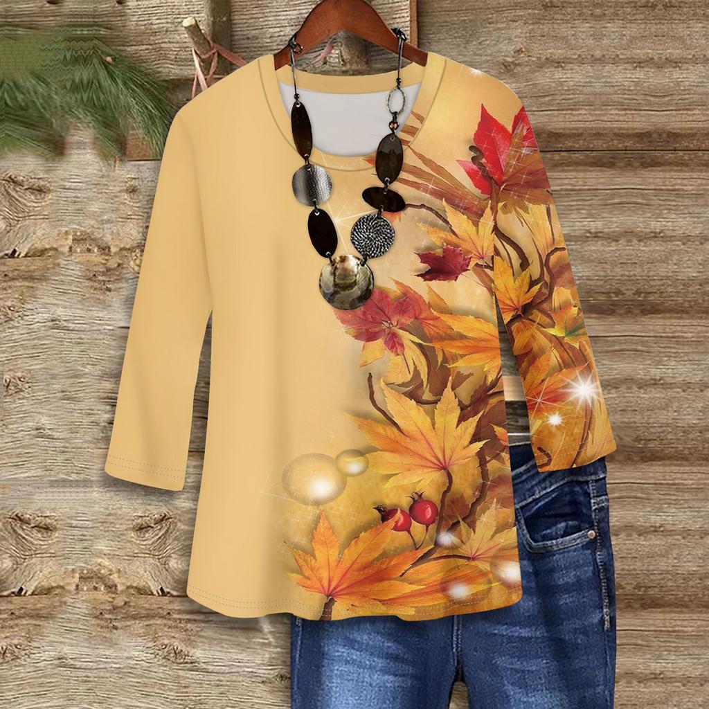 3/4 Sleeve Shirts For Women Cute Print Graphic Tees Blouses Casual Plus Size Basic Tops Pullover