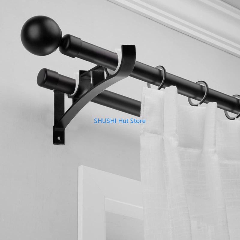 Curtain Rod Bracket,Adjustable Curtain Rod Holder,Double Curtain Brackets Wall Mount Curtain Rod Hook for Living Room D57B