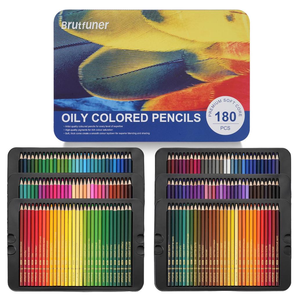 Brutfuner 180 Oil & Water-Soluble Colored Pencils Set for Drawing & Doodling - Ideal Gift