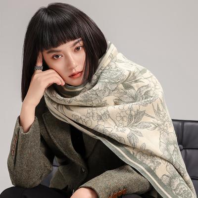 Imitation Kaschmir Pfingstrose Retro Nationalstil Texturdruck Doppelseitiger warmer Schal Stola Überwurf Damen
