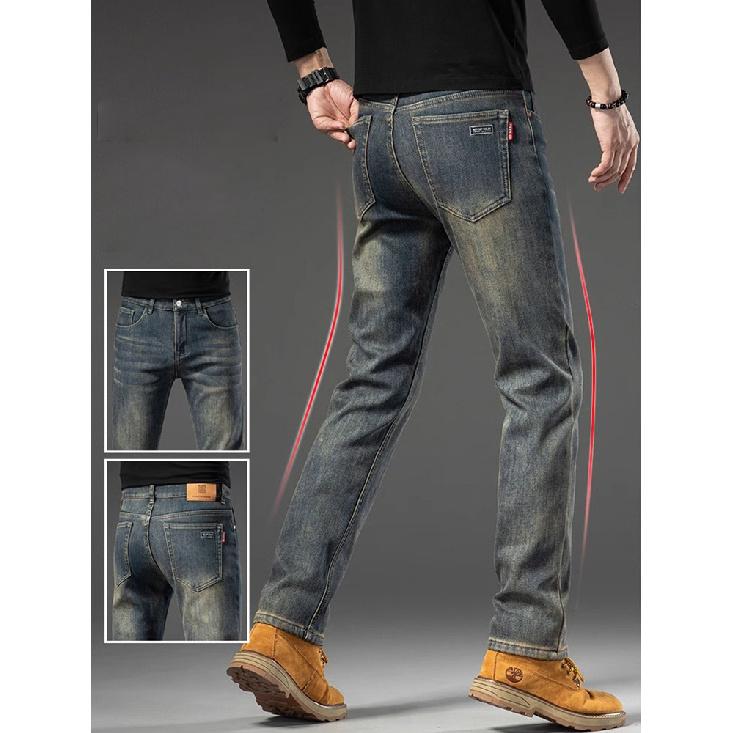 Spring And Autumn Winter New Men'S Plush/Regular Jeans Slimming Straight Stretch Business Versatile Long Pants