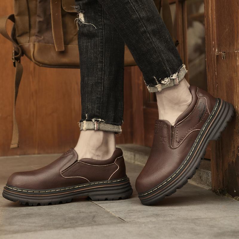 Fashion Men Casual Shoes Outdoor Brand Genuine Leather Mens Loafers Moccasins Breathable Slip On Black Walking Shoes Men New Men's Shoes
