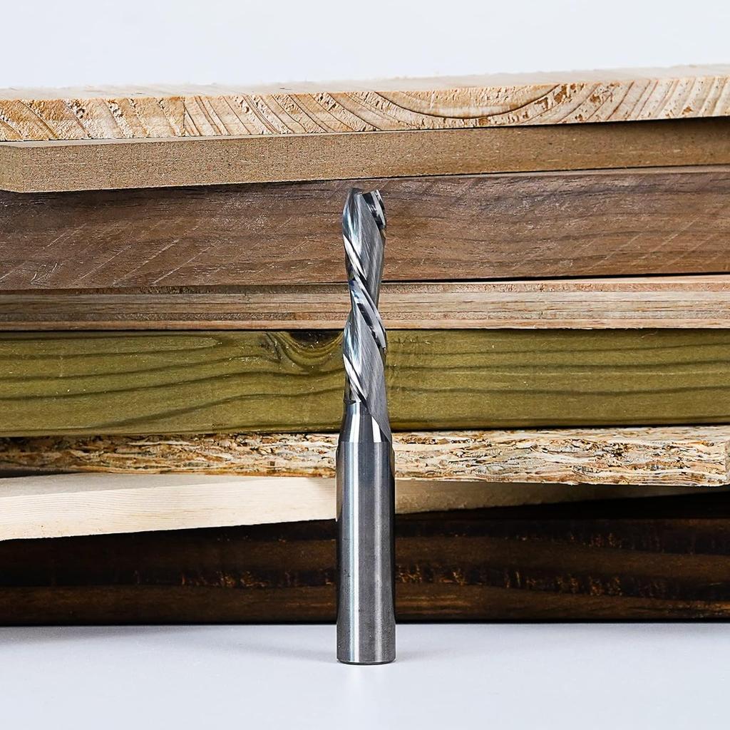 SpeTool Spiral Downcut Router Bits with 3/8 Inch Cutting Diameter, 4 Inch Extra Long HRC55 Solid Carbide CNC End Mill for Wood Small Cut, Carving