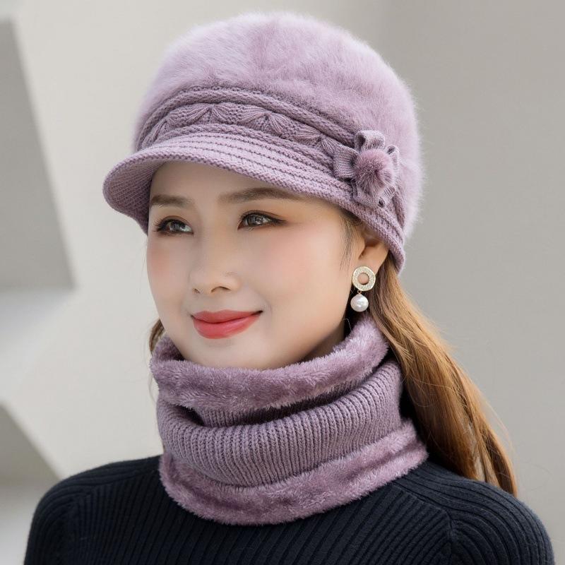 Women Winter Hat Keep Warm Hat & Scarf Knit Suit Fashion Hat for Women Casual Flower Knitted Hat