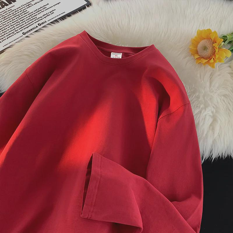 Men's 2023 Autumn Heavy Long-Sleeve Retro T-Shirt: Trendy Couple's Top