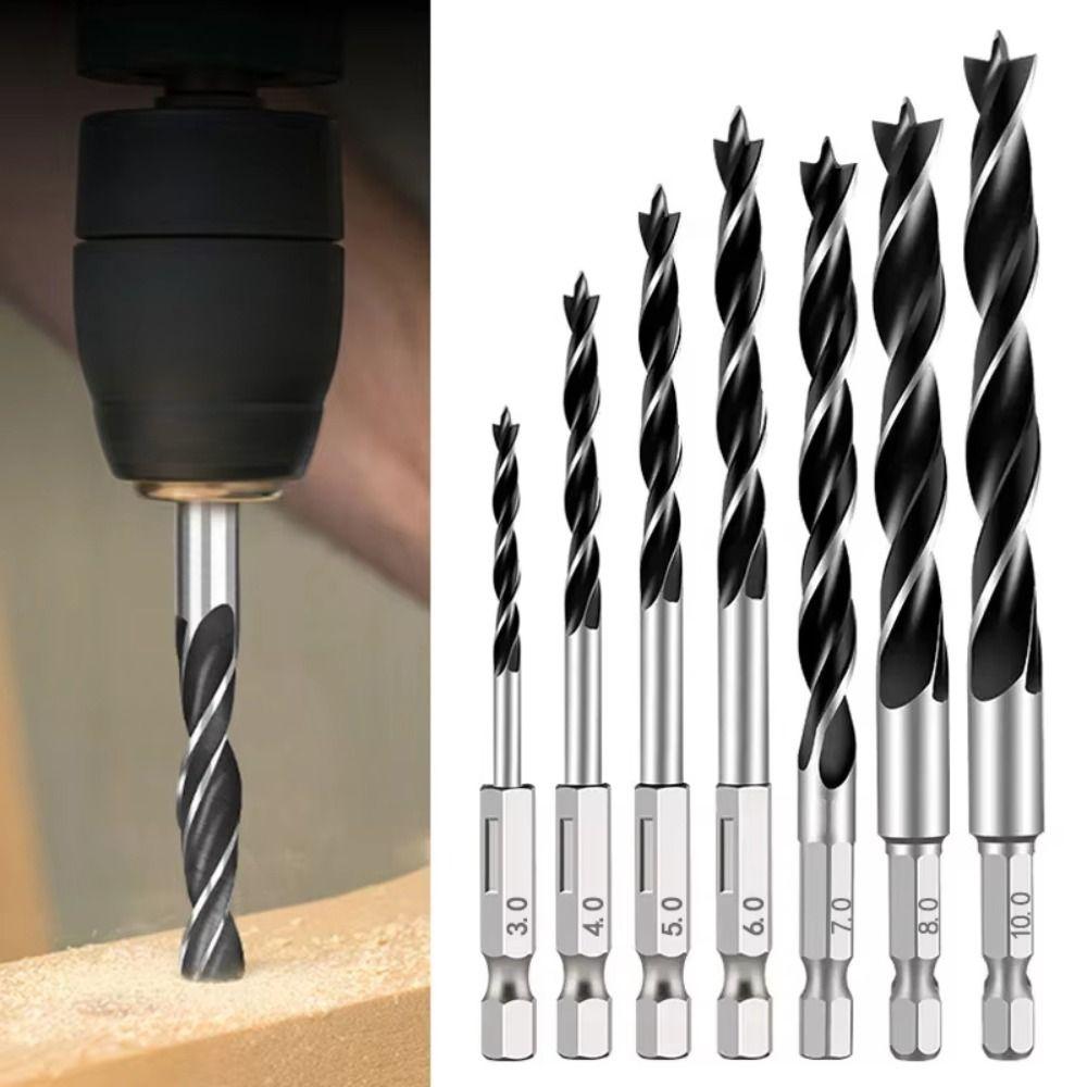 5PCS 4/5/6/8/10mm Three-pointed Woodworking Drill 1/4" Hex Shank Twist Dril Bit Wood Hole Opener