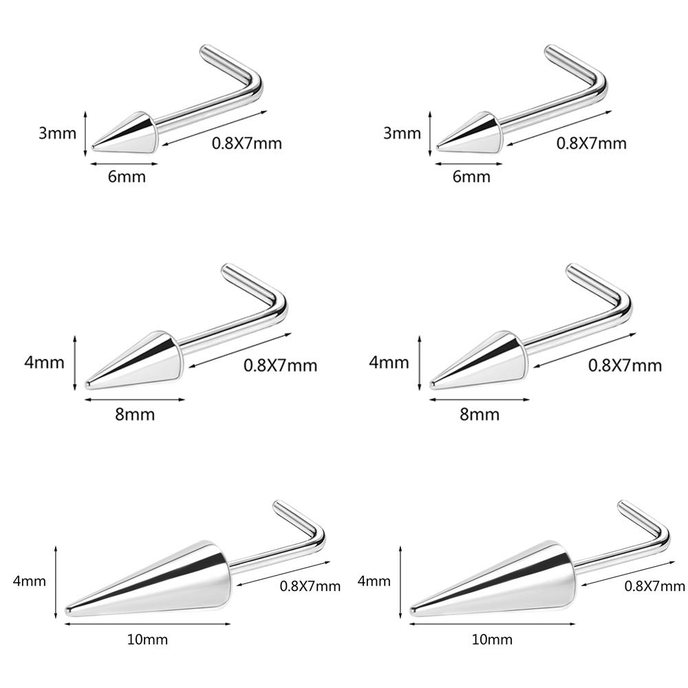 

ZS 20G Black Spike Nostril Piercing Stainless Steel Cone Nose Stud Double Nose Jewelry Long Spike Ring Chain