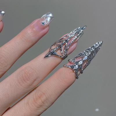 1/2Pcs Gothic Rock Machinery Manicure Fingertip Ring Adjustable Open Nail Ring Punk Metal Jewelry Accessories Party Gifts