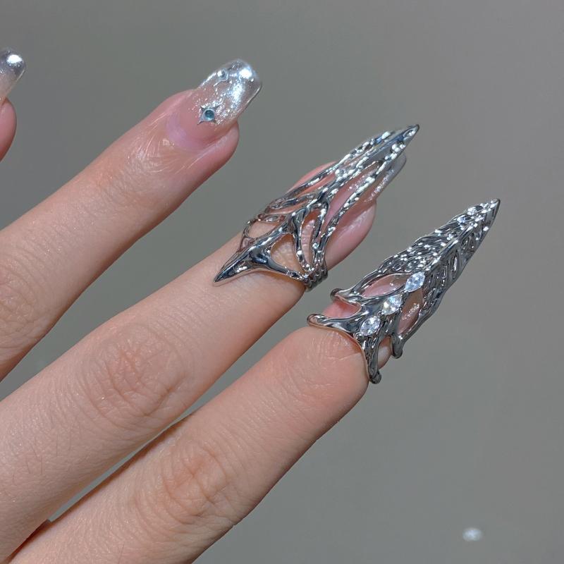 Nastavitelný Prsten na Nehet 1/2ks Punkový Kovový Gotický Rockový Strojní Design Manikúra Šperk Dárek