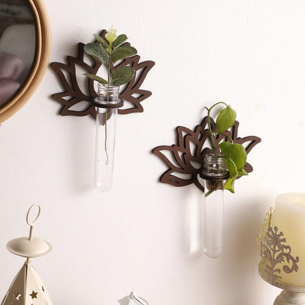 Wooden Lotus Shape Planter Holder Home Ornaments Vase Wall Decoration Hollow Out Retro Wall Mounted Planter Hydroponics