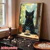 DIY Framed Pearl Bead Art Kit Black Cat Coffee Cup Pattern Sparkling Canvas Painting Set Relaxing Handmade Craft Gift Decor Home Supplies