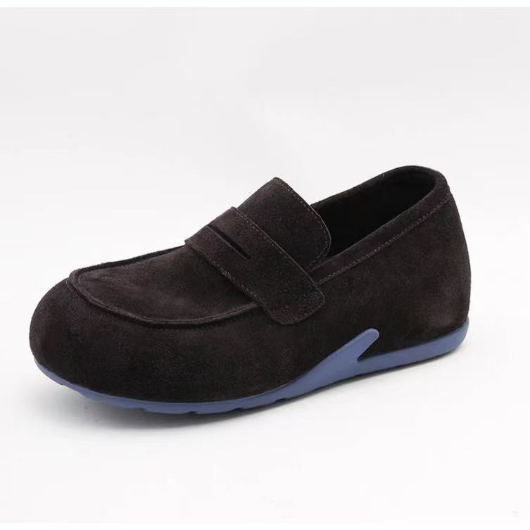 

New soft-soled Doudou shoes anti-velvet leather shoes CM retro shoes casual 35【foot length 22.5cm】 серо голубой
