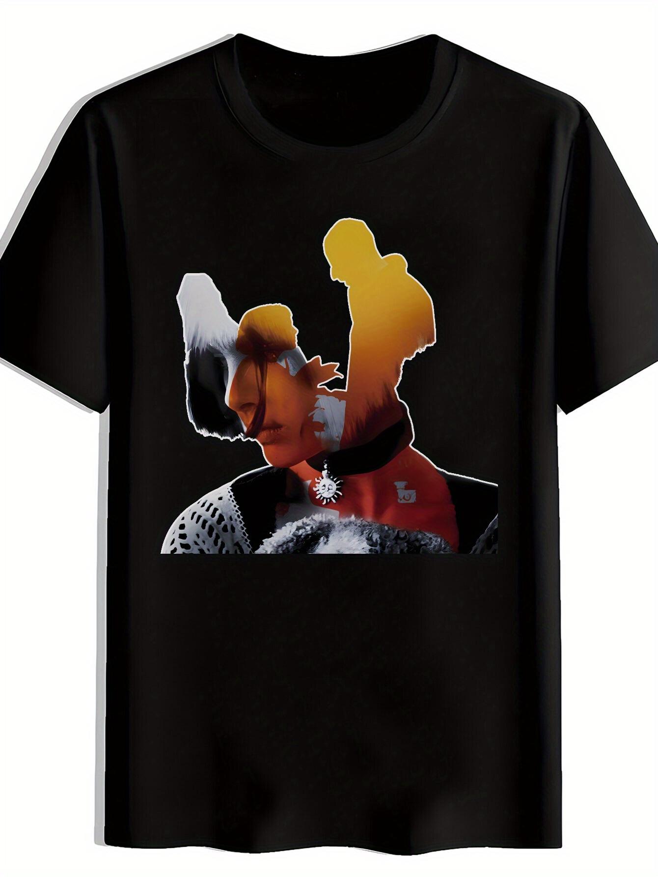 Graphic T-shirt - Black Tee with Bold Orange/Red Movie Design XL