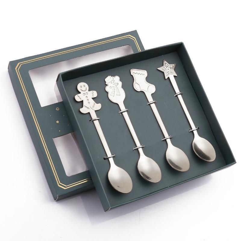 HANYANG Christmas Gift Small Spoon Snowman Spoon Scandinavian Style Cutlery Giveaway Spoon Gift Box Christmas Gift Box Gingerbread Spoon