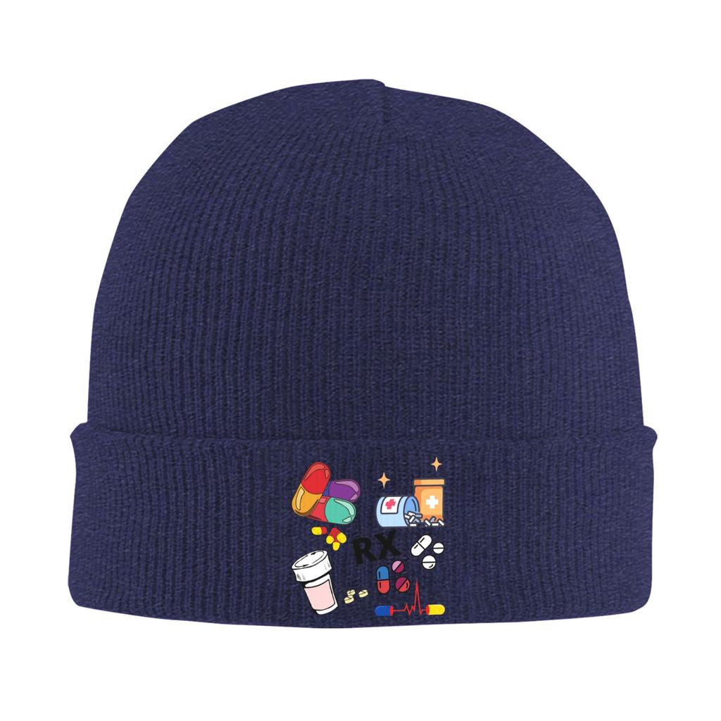 Pharmacy Pattern Pills RX Warm Knitted Cap Winter Knit Bonnet Hat Skullies Beanies Hip Hop Caps for Unisex
