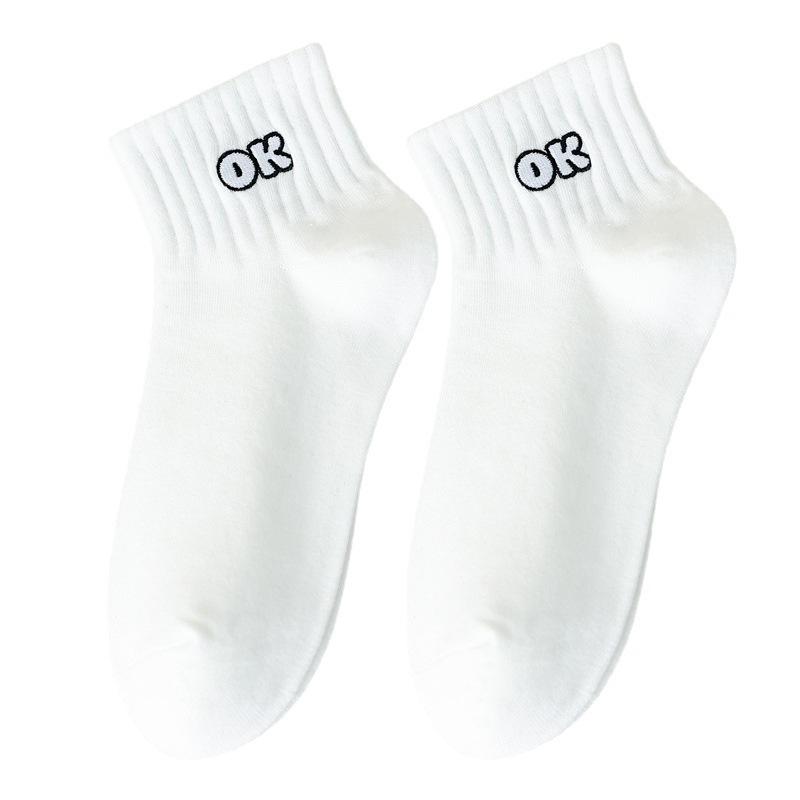 Spring and summer white socks women's embroidered short socks versatile short socks sports style women's socks student socks cotton socks thin