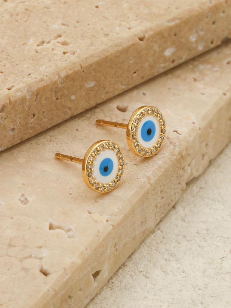 1 Paar Türkei Beliebte Blaue Böse Blick Ohrstecker Luxus Zirkonia Eingelegt Herren Damen Kupfer Schmuck