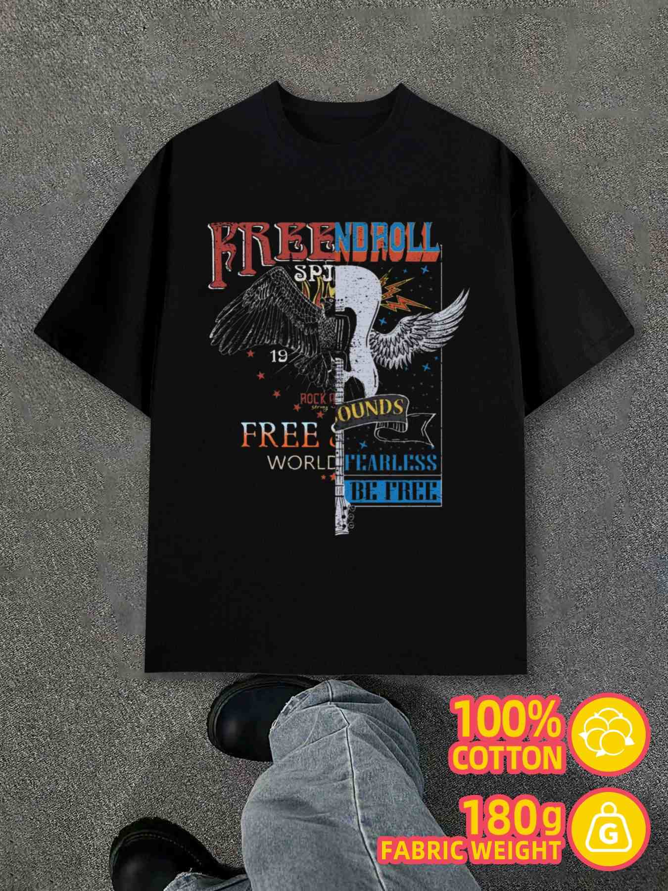 Women s T-Shirt Y2K Free and Roll Shirts Black L