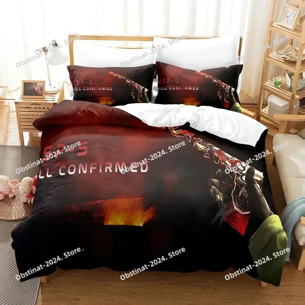 3D-Shooter-Spiel Csgo Bettwäsche-Set Bedruckte einzelne Decke Steppdecke Bettbezug Kissenbezug 3-teilige Sets Kinder Erwachsene Größe