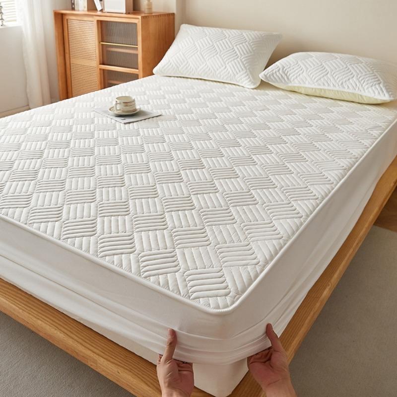 

2025 new solid color jacquard washed cotton polished padded fitted sheet available in all seasons, including pillowcases 120x200cm 3pcs белый