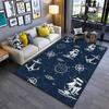 Nautical Art Area Rug, Anchor Compass Sailboat Pattern Navy Blue White Coastal Print, Lake House Cabin Decor, Non-Slip Mat