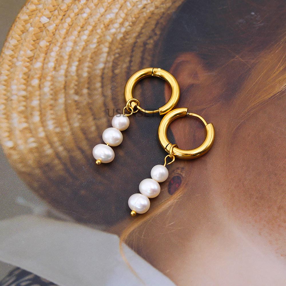 Genuine Freshwater Pearl Dangle Earrings – Light Luxury Summer Accessory for Women
