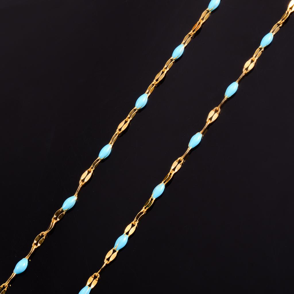 2.5mm Wide Gold Color Stainless Steel Lip Link  Chain Multi color Enamel Bead Necklace for Men Women Fashion Jewelry Gift