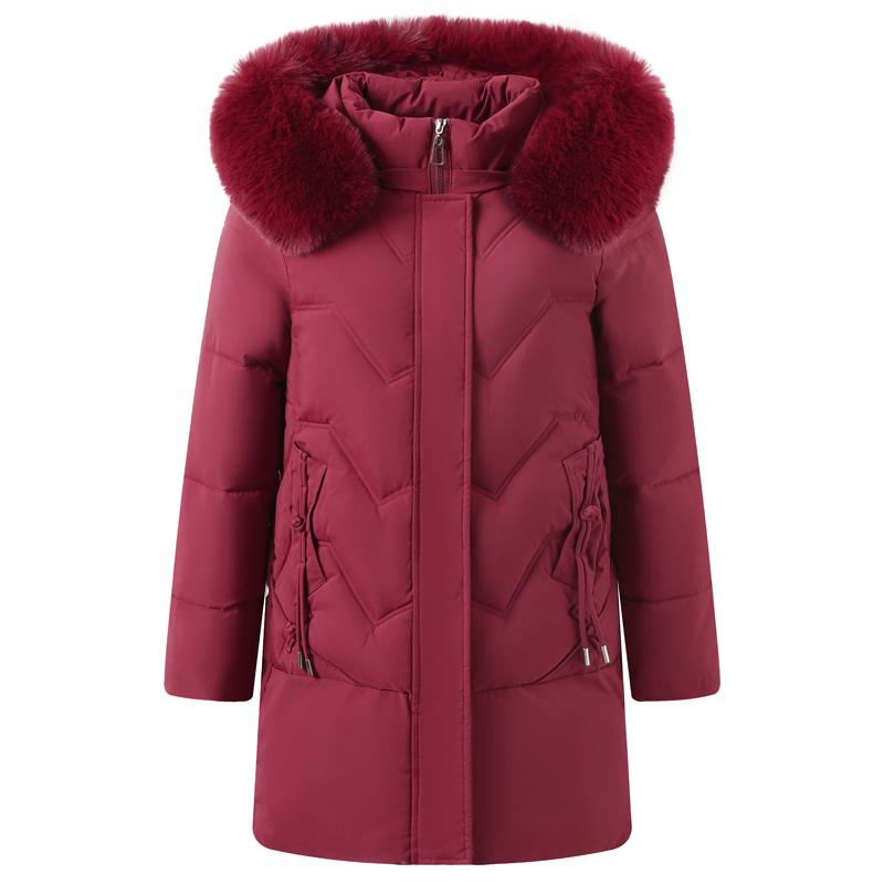 Plus Size Middle Age Women Winter Coats Hooded Faux Fur Collar Elegant Thick Warm Parkas Female Jackets