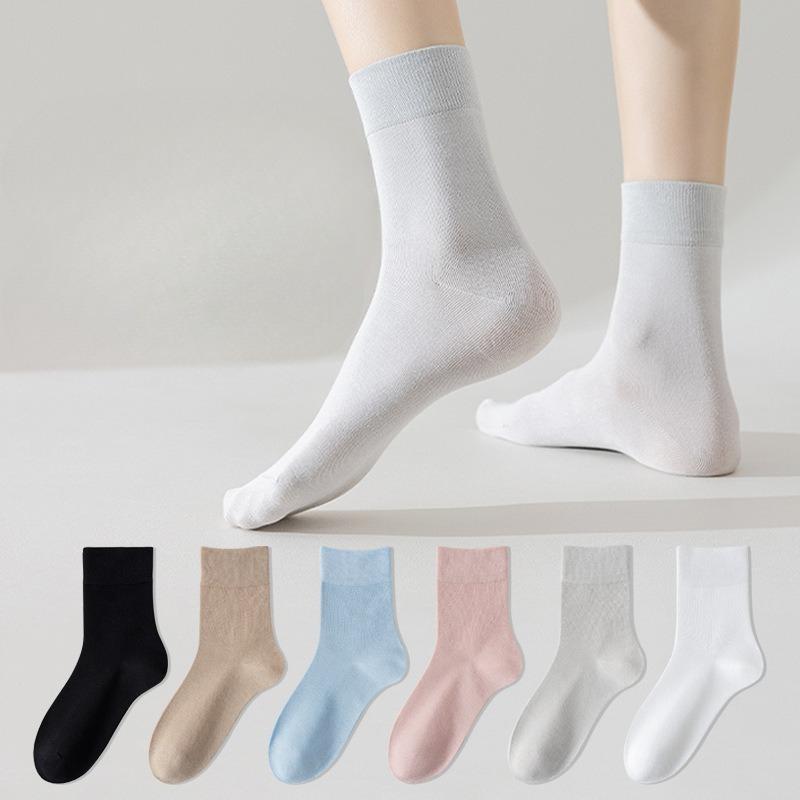 Female Summer Thin Pure Color Sweat Absorbing Breathable Boneless Loose Tube Cotton Socks