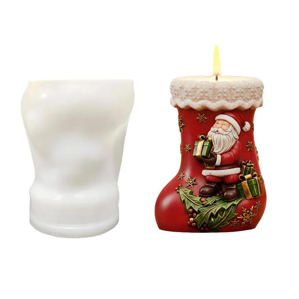 New Christmas Candle Mold DIY Christmas Socks Aromatherapy Candle Gypsum Silicone Decoration Holiday Mold Ornament P8D7