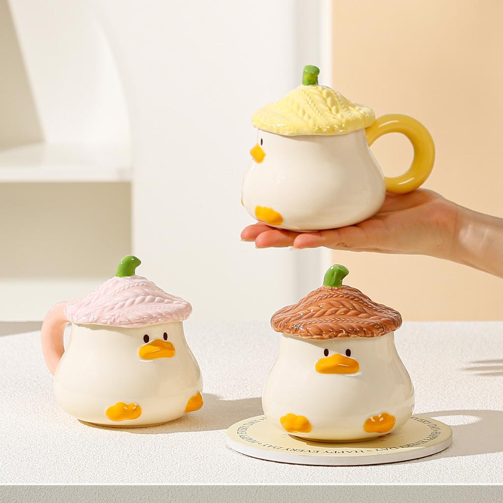 Cartoon Duckling Underglaze Color Cup Covered Cute Water Cup High Value Household Ceramic Cup Breakfast Cup