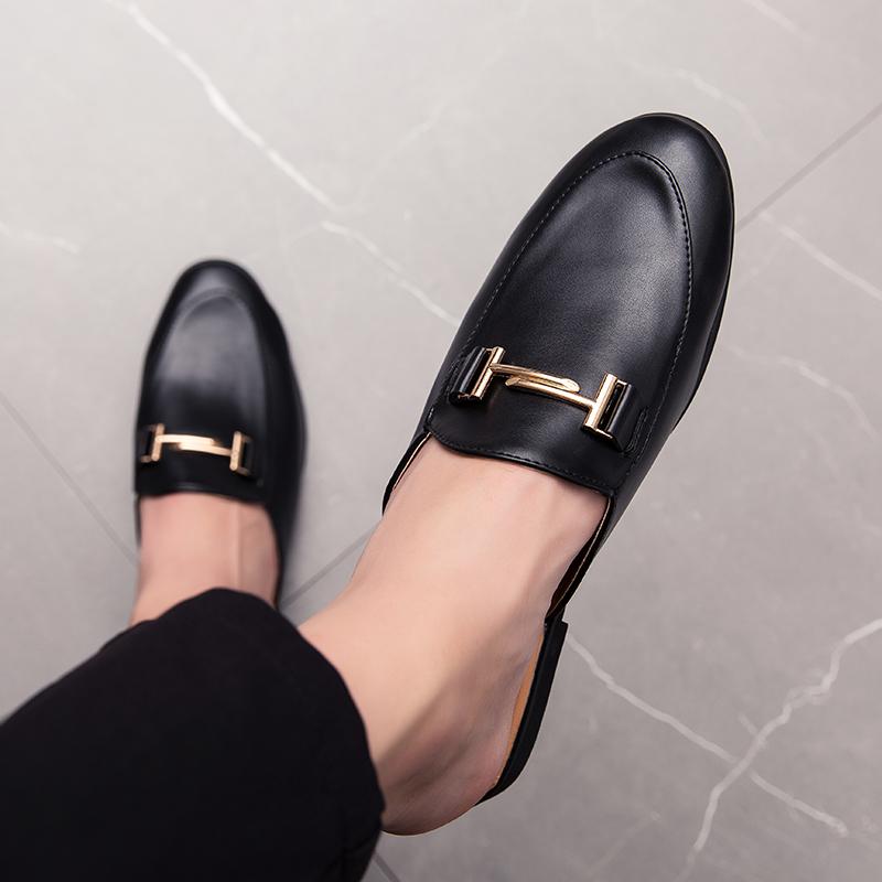 2026 Open-back Slide Sandals Half Shoes For Men Outdoor Mules Homme Leather Backless Loafers Slippers Men Casual Shoes Moccasins