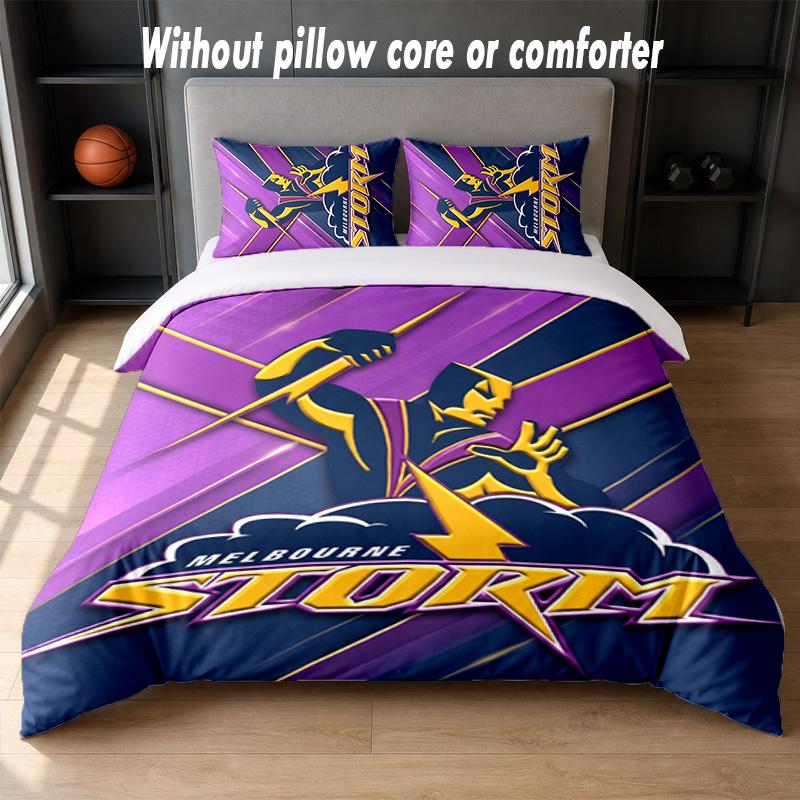 Melbourne Storm Design Bed Bedding Set 1 Duvet Cover + 2 Pillowcases Soft Breathable Household Bed Linens