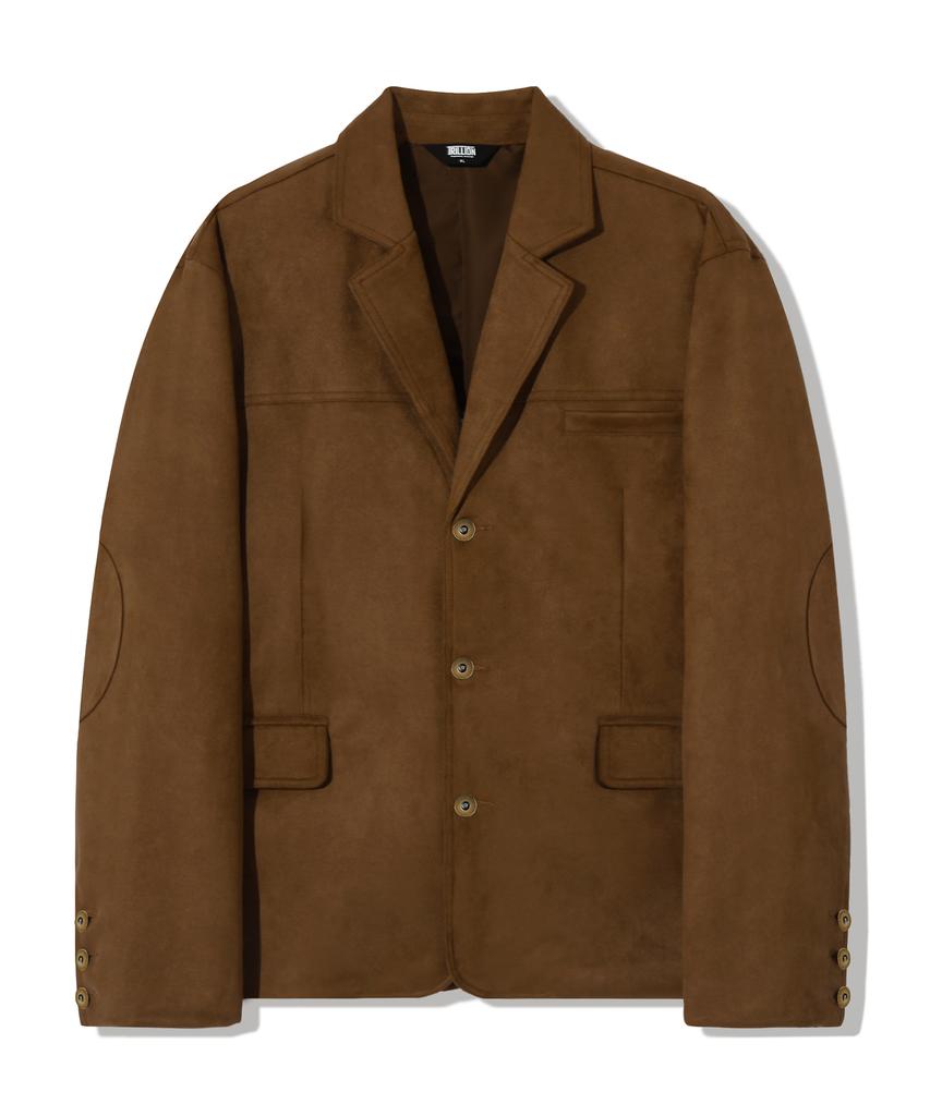 Trillion Suede Elbow Patch 3-Button Blazer Jacket [Brown]