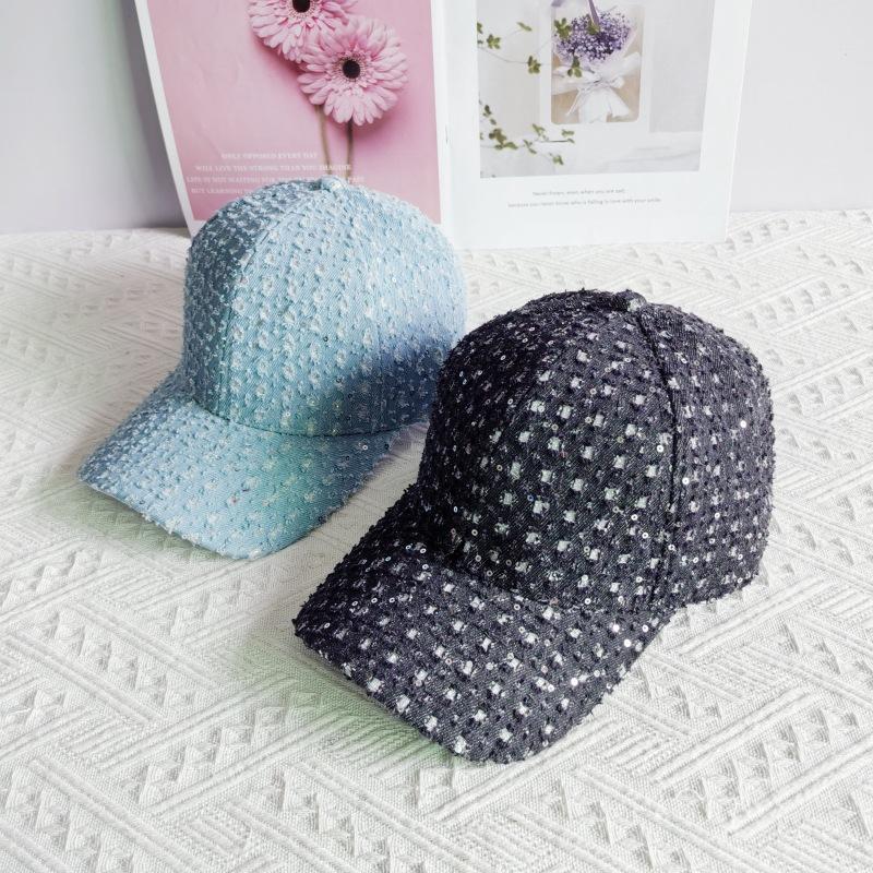 Spring And Summer Ripped Sequins Fashion Denim Baseball Cap Personalized Casual Versatile Hard Top Sunshade Cap