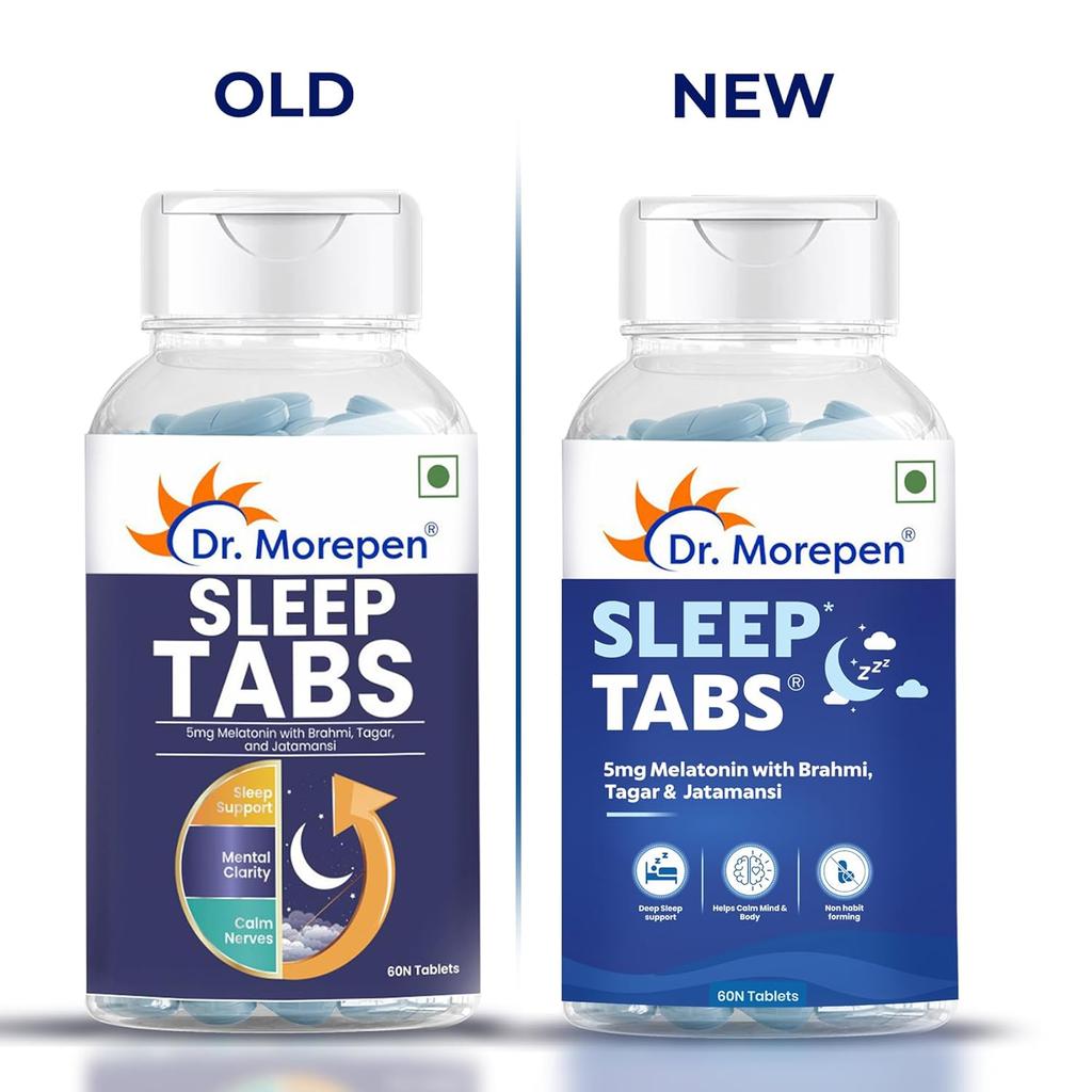 Dr. Morepen Sleep Tabs with Jatamansi, Tagar & Ashwagandha for Restful Sleep 60 Veg Tablets Pack of 2