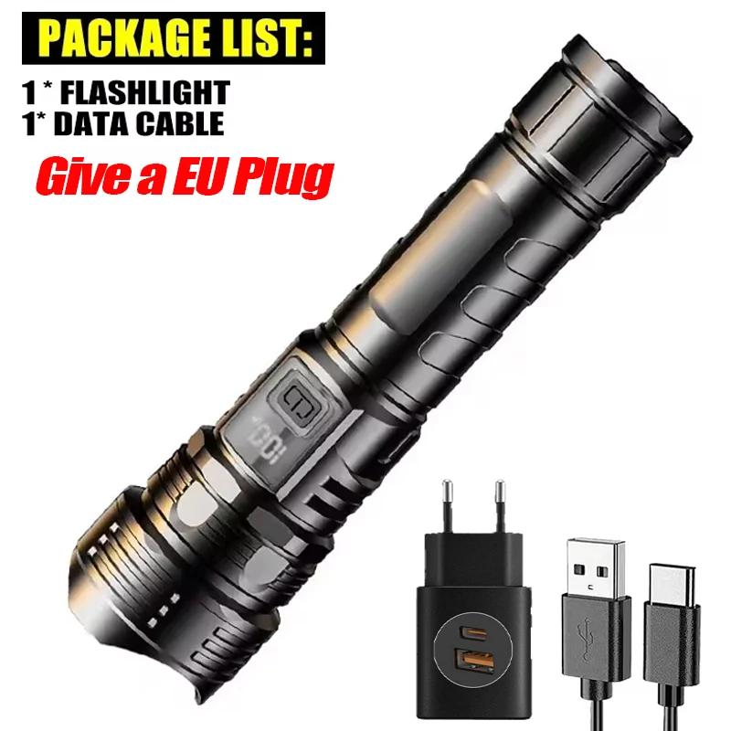 LED Flashlight USB Rechargeable Torch High Power Strong Light Flashlight Long Range Tactical Zoom Lamp Outdoor Camping Lantern