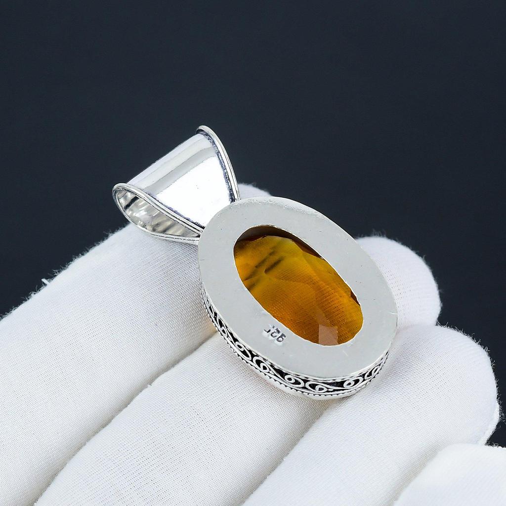 Delikatny Srebrny Wisiorek z Kamieniem Szlachetnym Topaz Miodowy ze Srebra Próby 925 - Ręcznie Robiony Gruszkowy Wzór, Biżuteria do Noszenia na Co Dzień, Biżuteria na Imprezę, Prezent