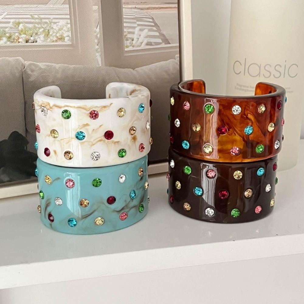 Vintage C-shaped Open Bracelet Resin Rhinestone Bracelet Temperament Chunky Bangle  Women