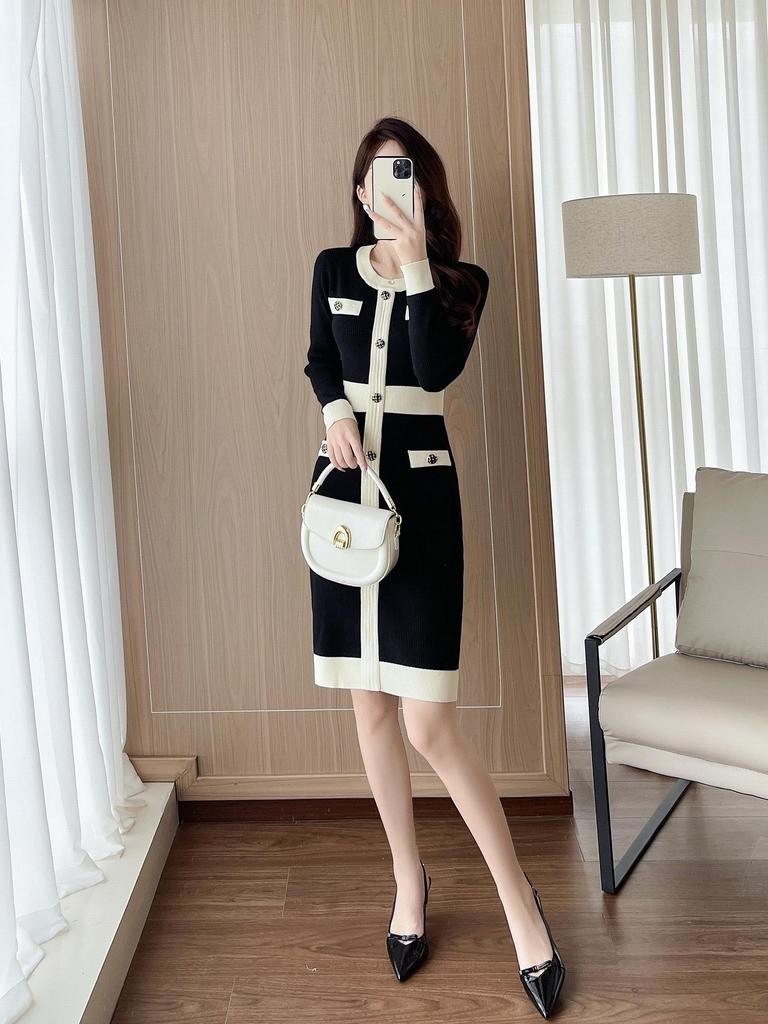 Hepburn Style Sexy Bodycon LBD: Women’s Long Sleeve Knit Sweater Dress for Autumn/Winter