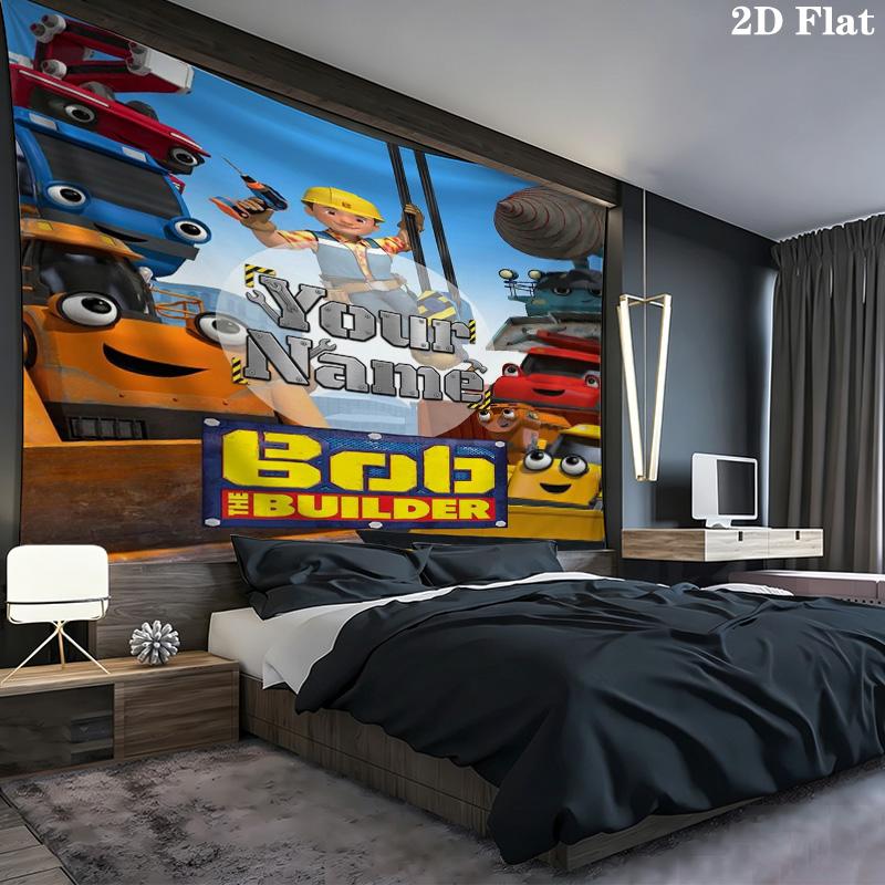 Bob Builder Theme Custom Name Wall Tapestry Aesthetic Wall Hanging Printed Fabric Blanket Decorative Tapestries For Bedroom Living Room Home Decor