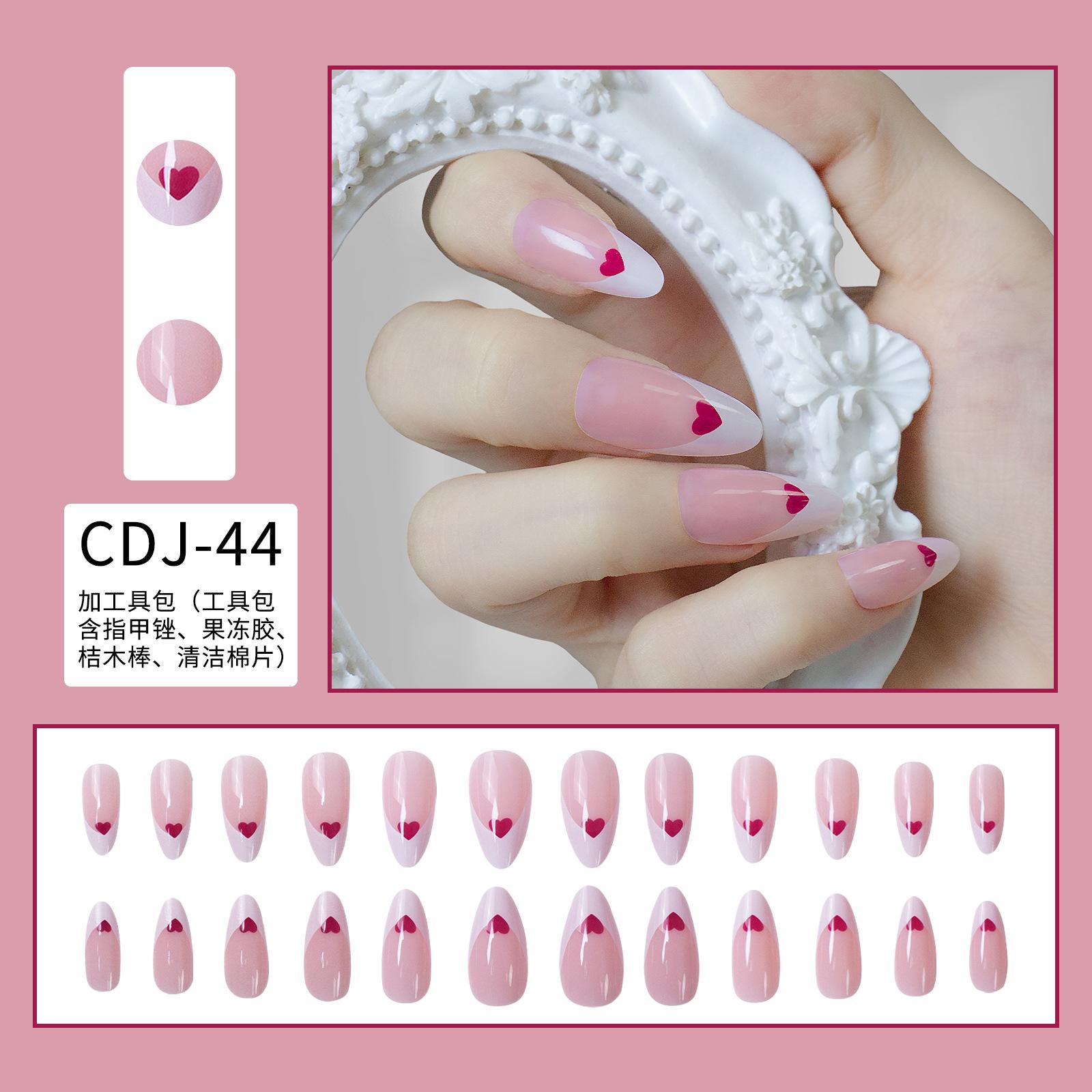 

Розовая ногтевая пластина в форме сердца, простой миндалевидный ноготь с белой окантовкой, милый носимый ноготь, съемный накладной ноготь a set розовый