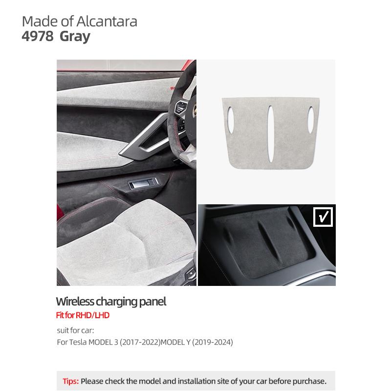 For Tesla 2018- Model 3 Highland Y Juniper Made of Alcantara Wireless Charge Panel Trim Sticker Cup Mat Car Interior Accessories