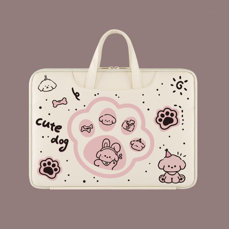 Cute Cartoon Bear Print Laptop Handbag Waterproof PU Shockproof Notebook Carrying Bag For Macbook Huawei Xiaomi 13-16 Inch