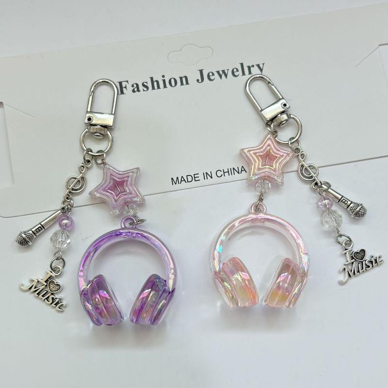 1 Piece Mini Headset Pendant Y2K Cool Music Festival Earphone Keychain Note Star Mobile Phone Chain Jewelry Accessories