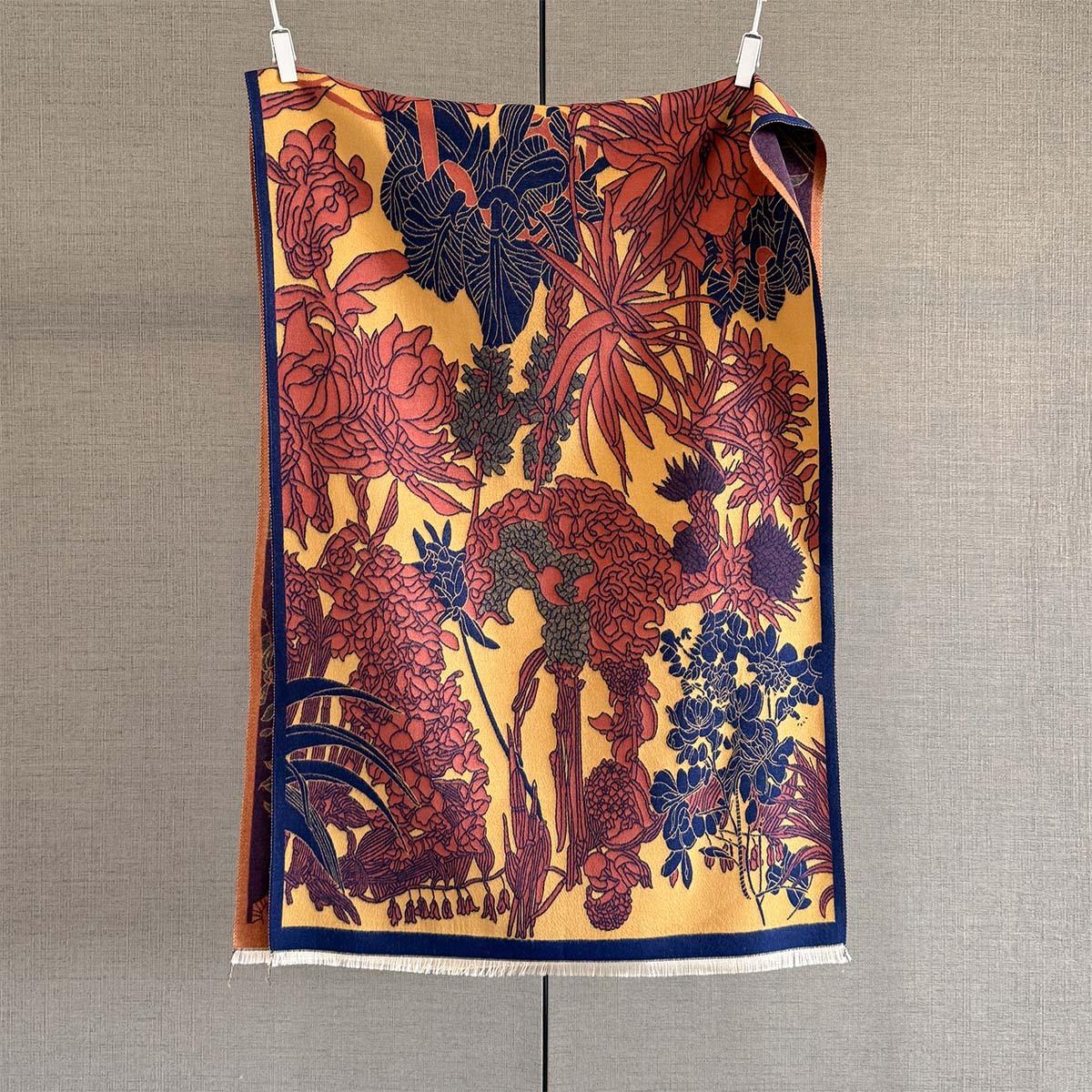 

Design Flower Jacquard Print Cashmere Scarf Women Winter Pashmina Shawl Wraps Thick Warm Bufanda Stoles Blanket Scarf One Size